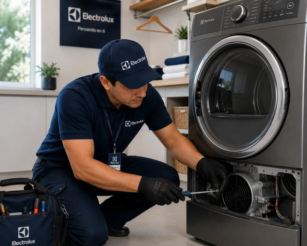 Técnico autorizado Electrolux documentando una reparación en Chile
