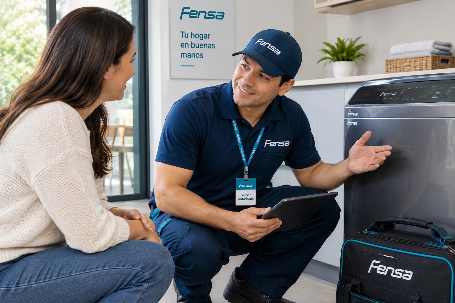 Técnico autorizado Fensa documentando una reparación en Chile