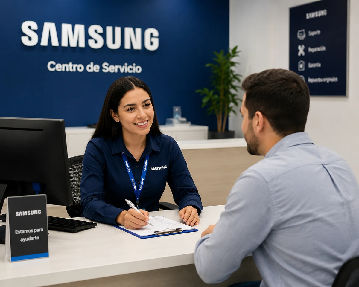 Técnico autorizado Samsung documentando una reparación en Chile