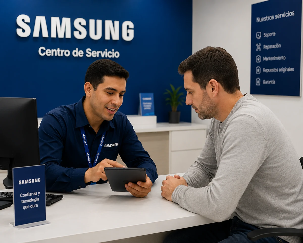 Técnico Samsung realizando mantenimiento preventivo en Chile
